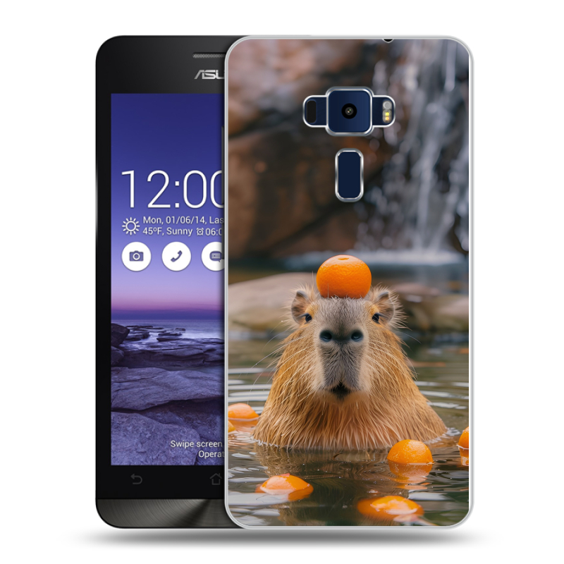 Пластиковый чехол на Asus ZenFone 3 5.2 с принтом Капибара с апельсином Пластиковый чехол на Asus ZenFone 3 5.2 с принтом Капибара с апельсином