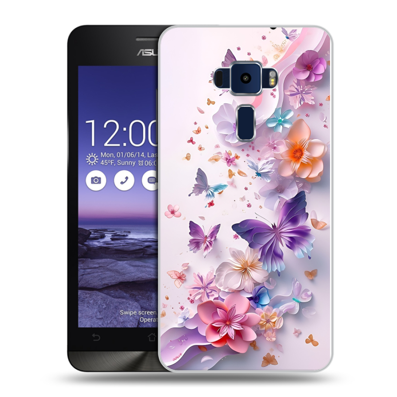 Пластиковый чехол на Asus ZenFone 3 5.2 с принтом цветы бабочки Пластиковый чехол на Asus ZenFone 3 5.2 с принтом цветы бабочки