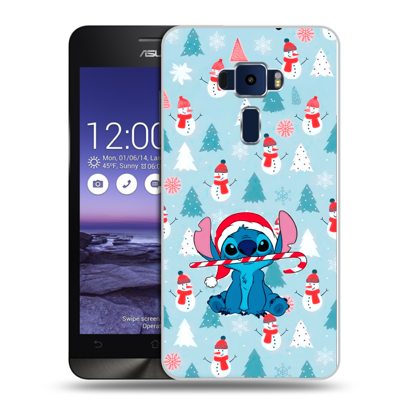Пластиковый чехол на Asus ZenFone 3 5.2 с принтом Стич Новый год Пластиковый чехол на Asus ZenFone 3 5.2 с принтом Стич Новый год