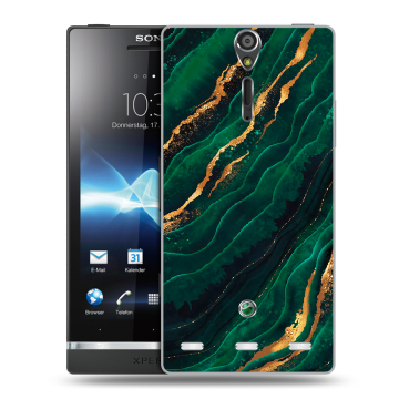 Пластиковый чехол на Sony Xperia S с принтом Мрамор зеленое золото Пластиковый чехол на Sony Xperia S с принтом Мрамор зеленое золото
