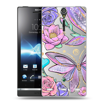 Пластиковый чехол на Sony Xperia S с принтом Бабочки и цветы