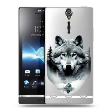 Пластиковый чехол на Sony Xperia S с принтом Волк в лесу Пластиковый чехол на Sony Xperia S с принтом Волк в лесу