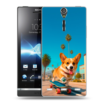 Пластиковый чехол на Sony Xperia S с принтом Корги на скейте Пластиковый чехол на Sony Xperia S с принтом Корги на скейте