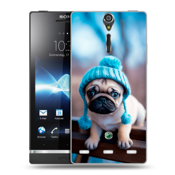 Пластиковый чехол на Sony Xperia S с принтом Мопс в шапке Пластиковый чехол на Sony Xperia S с принтом Мопс в шапке