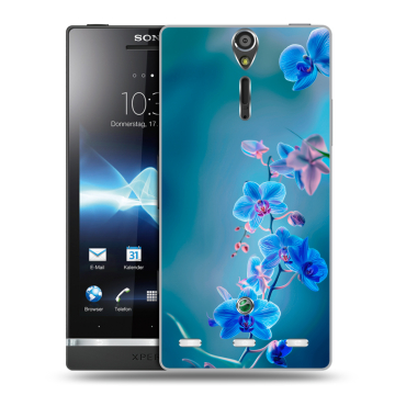 Пластиковый чехол на Sony Xperia S с принтом Голубые цветы Пластиковый чехол на Sony Xperia S с принтом Голубые цветы