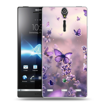Пластиковый чехол на Sony Xperia S с принтом бабочки и лаванда Пластиковый чехол на Sony Xperia S с принтом бабочки и лаванда