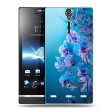Пластиковый чехол на Sony Xperia S с принтом голубые орхидеи Пластиковый чехол на Sony Xperia S с принтом голубые орхидеи