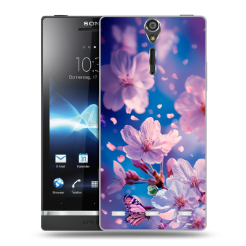 Пластиковый чехол на Sony Xperia S с принтом цветы бабочки