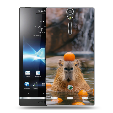 Пластиковый чехол на Sony Xperia S с принтом Капибара с апельсином