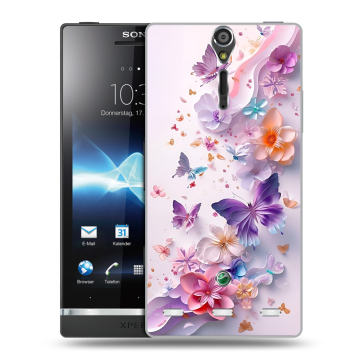 Пластиковый чехол на Sony Xperia S с принтом цветы бабочки Пластиковый чехол на Sony Xperia S с принтом цветы бабочки