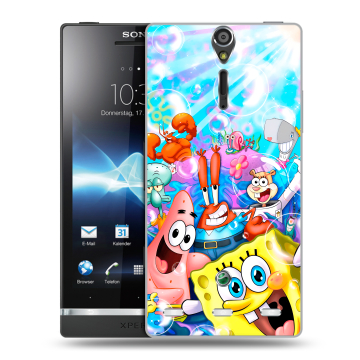 Пластиковый чехол на Sony Xperia S с принтом спанчбоб спанч боб Пластиковый чехол на Sony Xperia S с принтом спанчбоб спанч боб