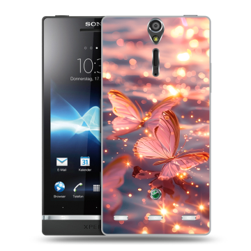 Пластиковый чехол на Sony Xperia S с принтом бабочки розовые Пластиковый чехол на Sony Xperia S с принтом бабочки розовые