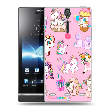 Пластиковый чехол на Sony Xperia S с принтом розовые единороги Пластиковый чехол на Sony Xperia S с принтом розовые единороги