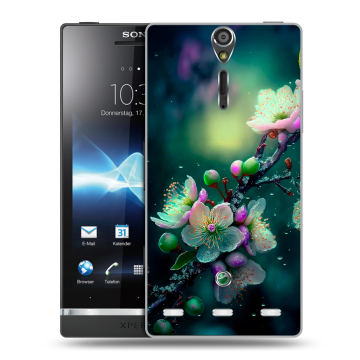 Пластиковый чехол на Sony Xperia S с принтом Цветы и мрамор Пластиковый чехол на Sony Xperia S с принтом Цветы и мрамор