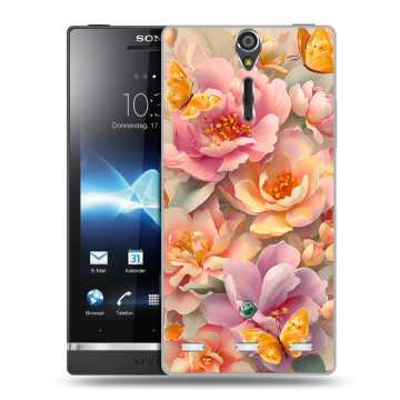 Пластиковый чехол на Sony Xperia S с принтом Цветы и бабочки