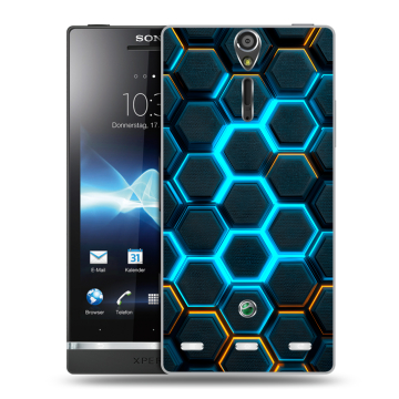 Пластиковый чехол на Sony Xperia S с принтом Неоновые соты
