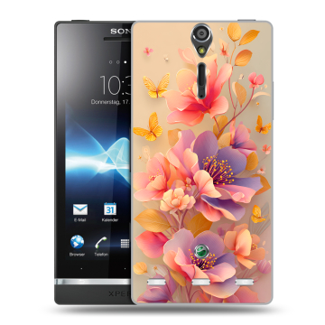 Пластиковый чехол на Sony Xperia S с принтом Цветы и бабочки