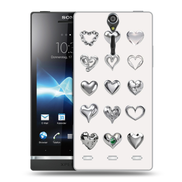 Пластиковый чехол на Sony Xperia S с принтом Y2K сердечки Пластиковый чехол на Sony Xperia S с принтом Y2K сердечки