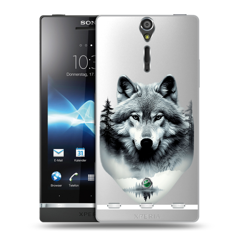Пластиковый чехол на Sony Xperia S с принтом Волк в лесу Пластиковый чехол на Sony Xperia S с принтом Волк в лесу