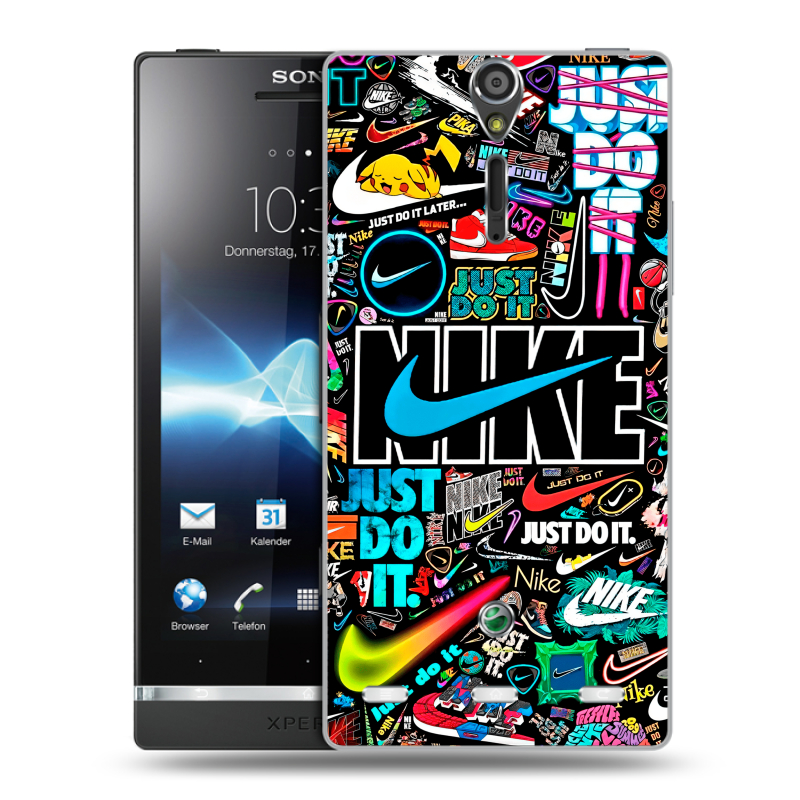 Пластиковый чехол на Sony Xperia S с принтом найк nike черный Пластиковый чехол на Sony Xperia S с принтом найк nike черный