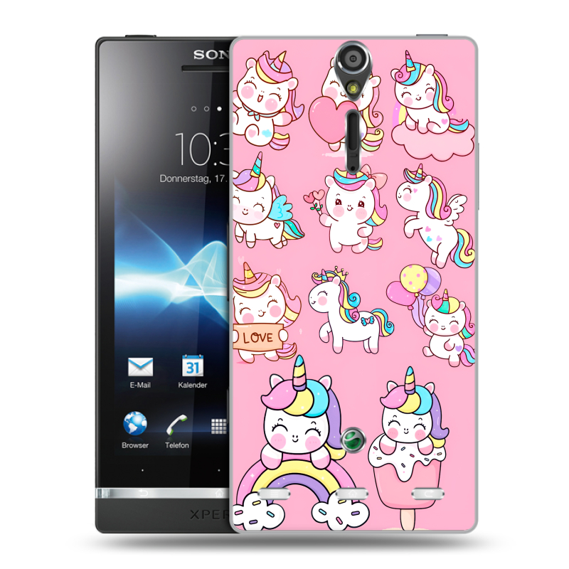 Пластиковый чехол на Sony Xperia S с принтом Единороги и радуга Пластиковый чехол на Sony Xperia S с принтом Единороги и радуга