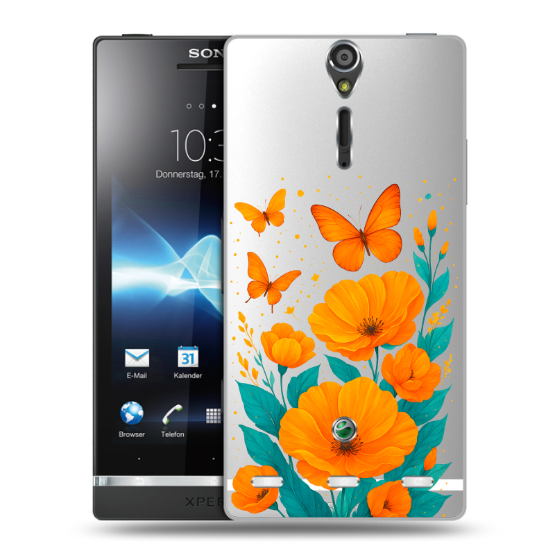 Пластиковый чехол на Sony Xperia S с принтом цветы бабочки Пластиковый чехол на Sony Xperia S с принтом цветы бабочки