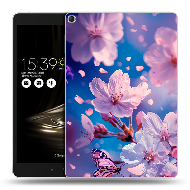 Силиконовый чехол на ASUS ZenPad 3S 10 с принтом цветы бабочки Силиконовый чехол на ASUS ZenPad 3S 10 с принтом цветы бабочки