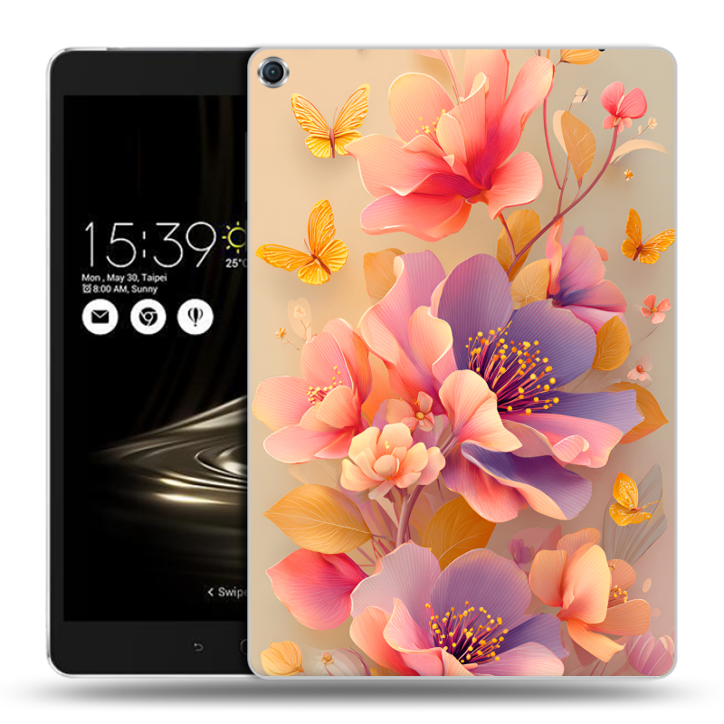 Силиконовый чехол на ASUS ZenPad 3S 10 с принтом Цветы и бабочки Силиконовый чехол на ASUS ZenPad 3S 10 с принтом Цветы и бабочки