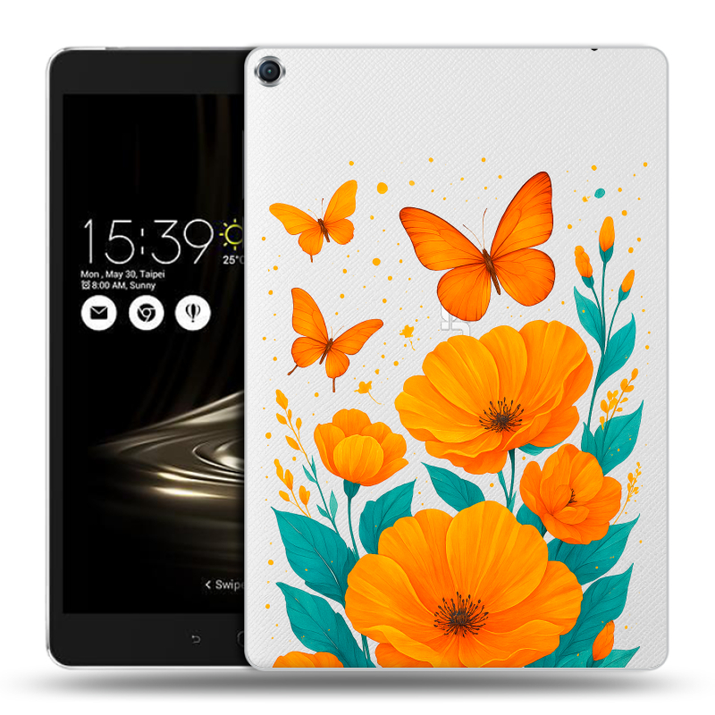 Силиконовый чехол на ASUS ZenPad 3S 10 с принтом цветы бабочки Силиконовый чехол на ASUS ZenPad 3S 10 с принтом цветы бабочки