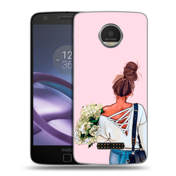 Пластиковый чехол на Lenovo Moto Z Play с принтом Девушка и букет