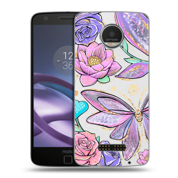 Пластиковый чехол на Lenovo Moto Z Play с принтом Бабочки и цветы