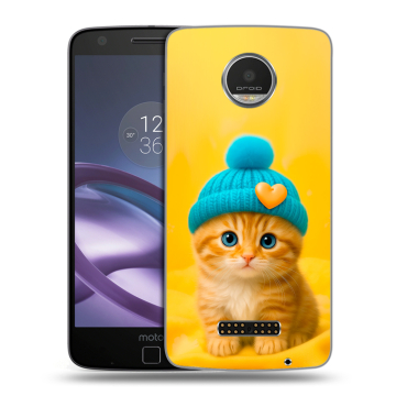 Пластиковый чехол на Lenovo Moto Z Play с принтом Котенок в шапке