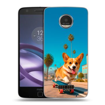 Пластиковый чехол на Lenovo Moto Z Play с принтом Корги на скейте