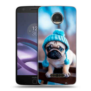 Пластиковый чехол на Lenovo Moto Z Play с принтом Мопс в шапке