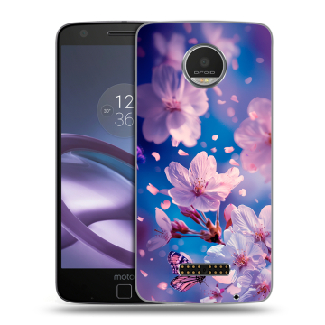 Пластиковый чехол на Lenovo Moto Z Play с принтом цветы бабочки