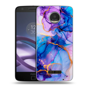 Пластиковый чехол на Lenovo Moto Z Play с принтом синий мрамор