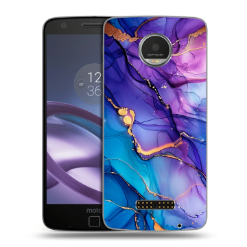 Пластиковый чехол на Lenovo Moto Z Play с принтом синий мрамор