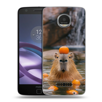 Пластиковый чехол на Lenovo Moto Z Play с принтом Капибара с апельсином
