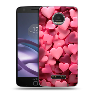 Пластиковый чехол на Lenovo Moto Z Play с принтом розовые сердечки