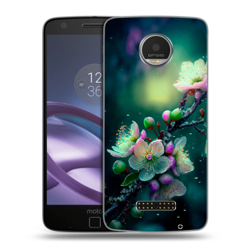 Пластиковый чехол на Lenovo Moto Z Play с принтом Цветы и мрамор