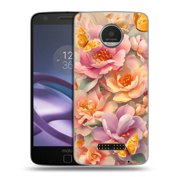 Пластиковый чехол на Lenovo Moto Z Play с принтом Цветы и бабочки Пластиковый чехол на Lenovo Moto Z Play с принтом Цветы и бабочки