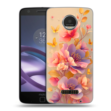 Пластиковый чехол на Lenovo Moto Z Play с принтом Цветы и бабочки Пластиковый чехол на Lenovo Moto Z Play с принтом Цветы и бабочки