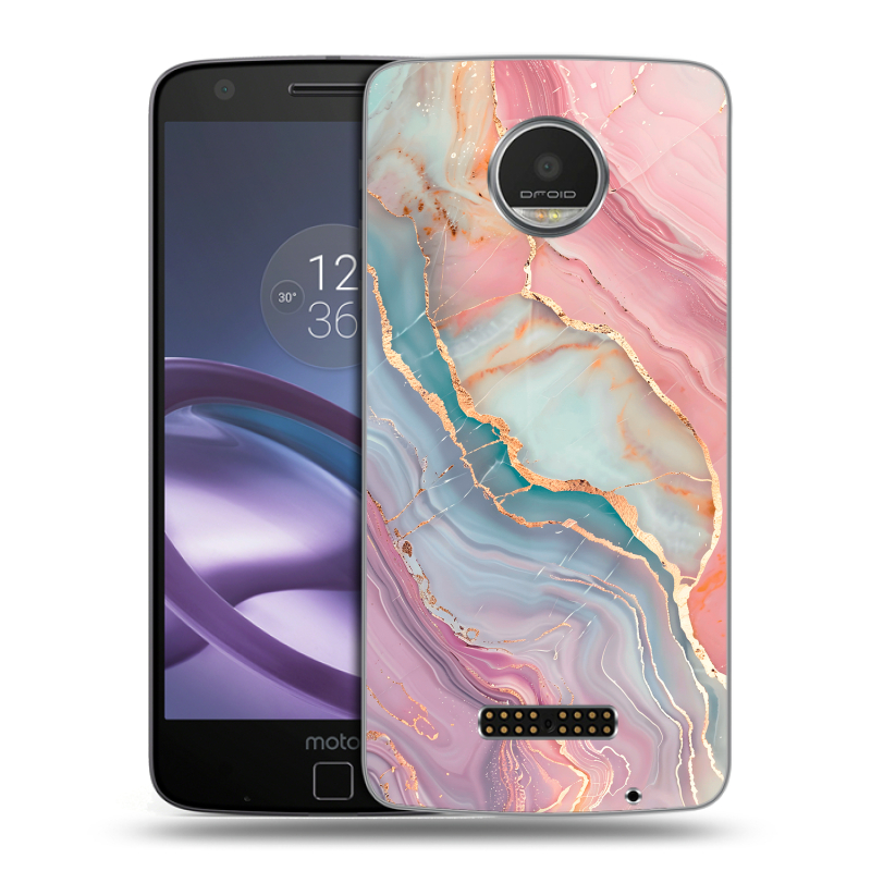 Пластиковый чехол на Lenovo Moto Z Play с принтом розовый мрамор Пластиковый чехол на Lenovo Moto Z Play с принтом розовый мрамор