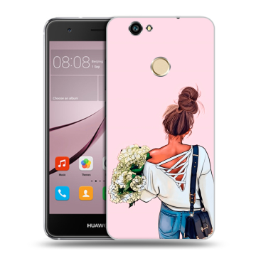 Силиконовый противоударный чехол на Huawei Nova с принтом Девушка и букет Силиконовый противоударный чехол на Huawei Nova с принтом Девушка и букет