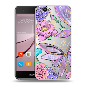 Силиконовый противоударный чехол на Huawei Nova с принтом Бабочки и цветы