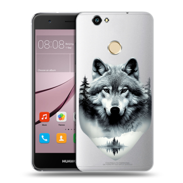 Силиконовый противоударный чехол на Huawei Nova с принтом Волк в лесу