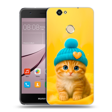 Силиконовый противоударный чехол на Huawei Nova с принтом Котенок в шапке