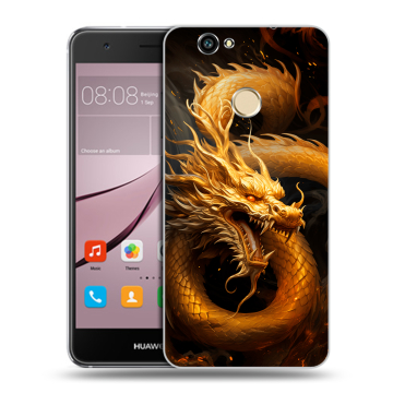 Силиконовый противоударный чехол на Huawei Nova с принтом Золотой дракон Силиконовый противоударный чехол на Huawei Nova с принтом Золотой дракон