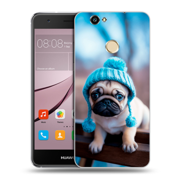 Силиконовый противоударный чехол на Huawei Nova с принтом Мопс в шапке