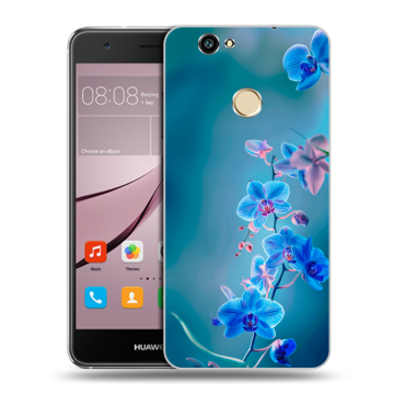 Силиконовый противоударный чехол на Huawei Nova с принтом Голубые цветы